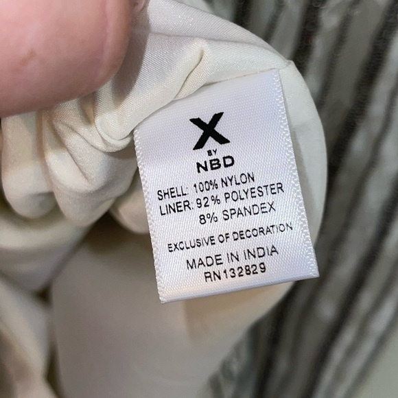 X by NBD Revolve Ivory Silver Pearl Beaded High Neck Mini Sheath Dress Small - Picture 10 of 12